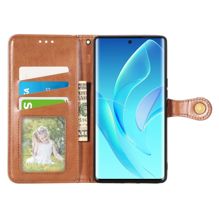 For Honor 60 Solid Color Leather Buckle Phone Case