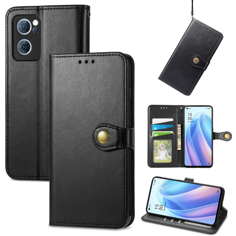 For OPPO Reno7 5G Solid Color Leather Buckle Phone Case