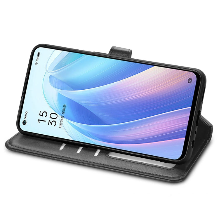 For OPPO Reno7 5G Solid Color Leather Buckle Phone Case