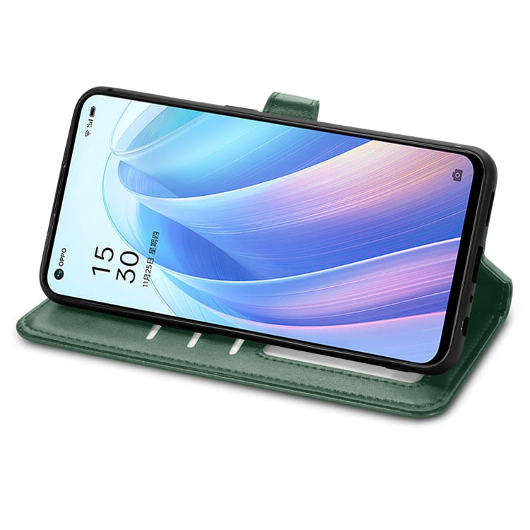 For OPPO Reno7 5G Solid Color Leather Buckle Phone Case