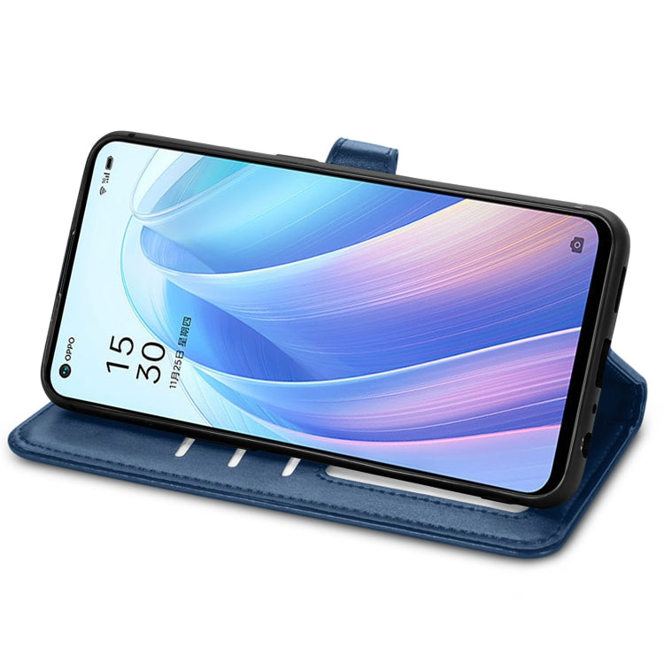 For OPPO Reno7 5G Solid Color Leather Buckle Phone Case