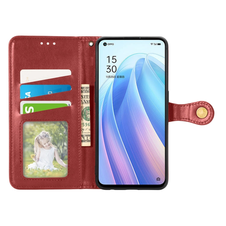 For OPPO Reno7 5G Solid Color Leather Buckle Phone Case