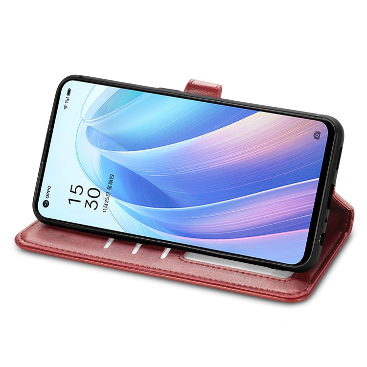 For OPPO Reno7 5G Solid Color Leather Buckle Phone Case