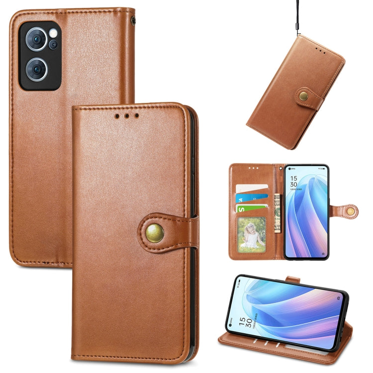 For OPPO Reno7 5G Solid Color Leather Buckle Phone Case