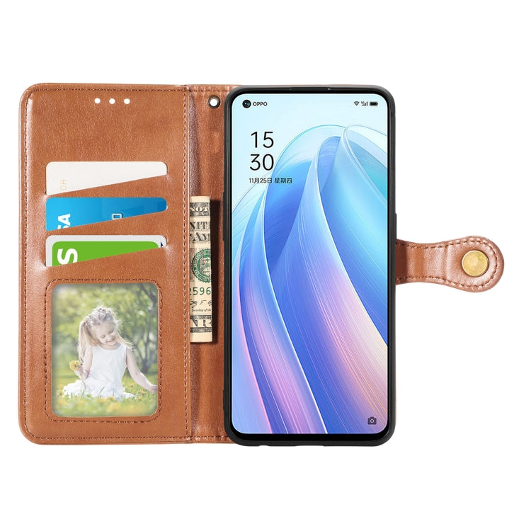 For OPPO Reno7 5G Solid Color Leather Buckle Phone Case