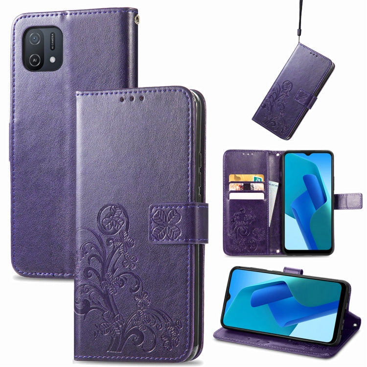 For OPPO A16K Four-leaf Clasp Embossed Buckle Leather Phone Case