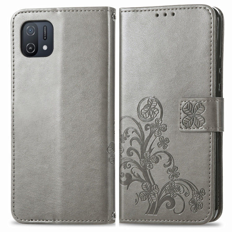 For OPPO A16K Four-leaf Clasp Embossed Buckle Leather Phone Case