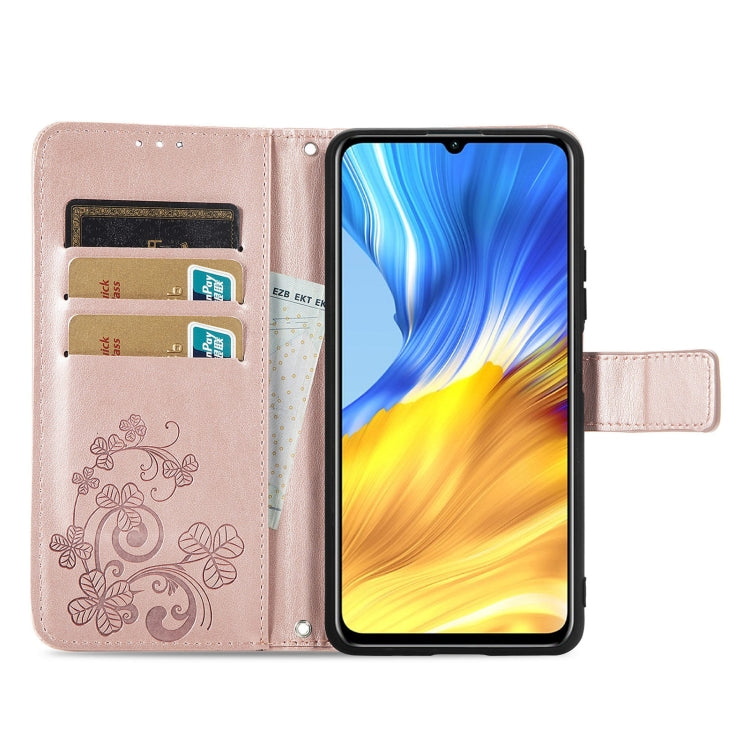 For Honor X10 Max 5G Four-leaf Clasp Embossed Buckle Leather Phone Case