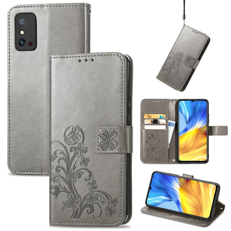 For Honor X10 Max 5G Four-leaf Clasp Embossed Buckle Leather Phone Case