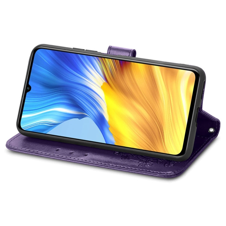 For Honor X10 Max 5G Four-leaf Clasp Embossed Buckle Leather Phone Case