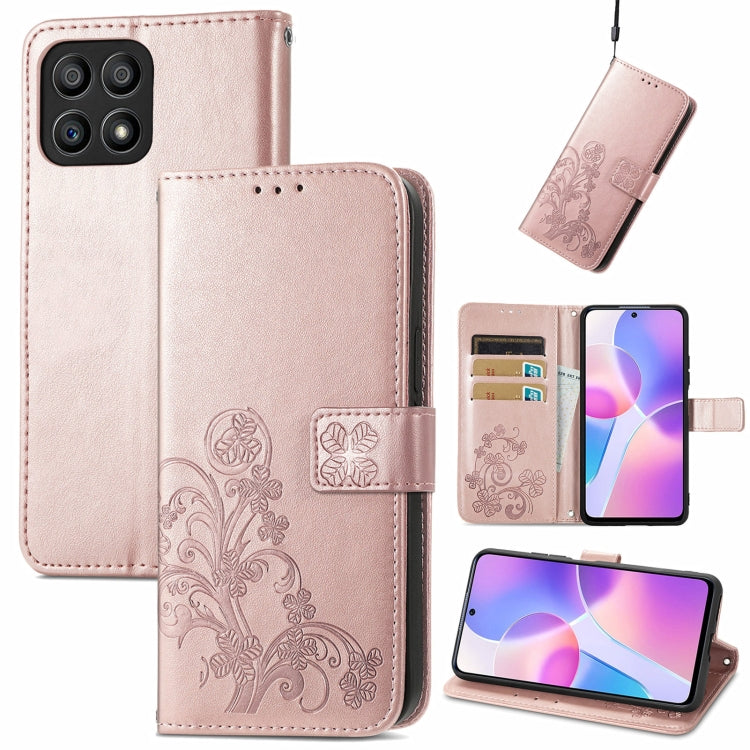 For Honor X30i Four-leaf Clasp Embossed Buckle Leather Phone Case