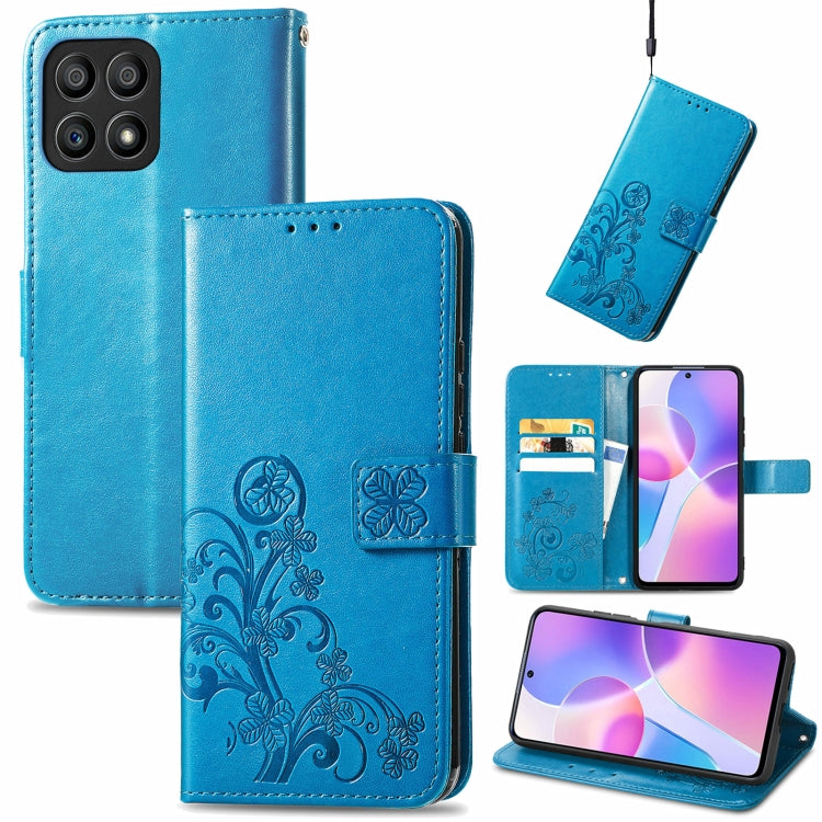 For Honor X30i Four-leaf Clasp Embossed Buckle Leather Phone Case