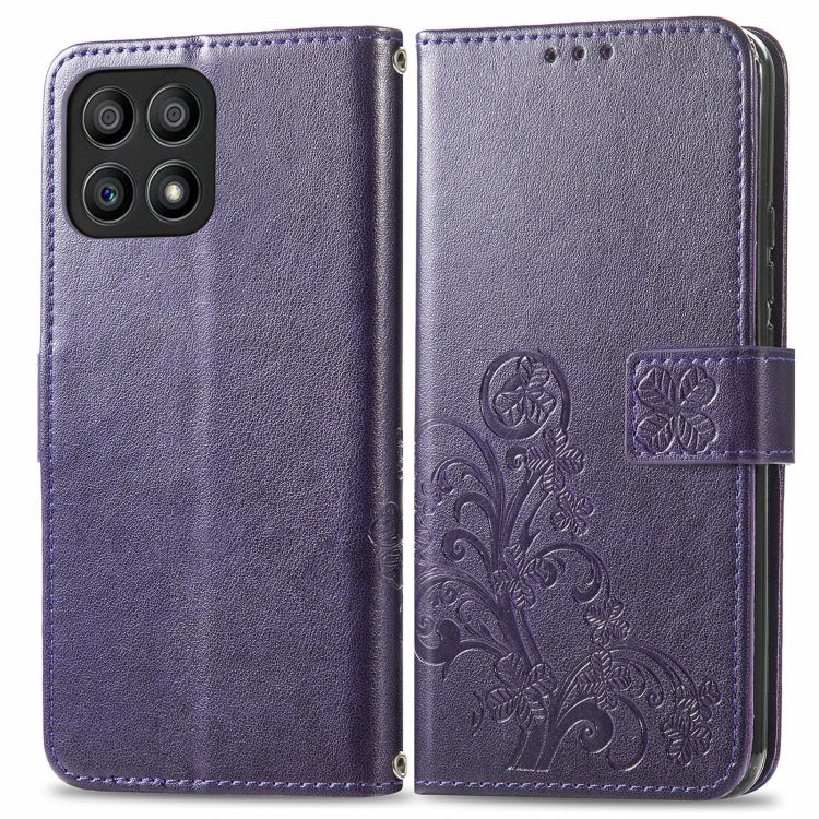 For Honor X30i Four-leaf Clasp Embossed Buckle Leather Phone Case