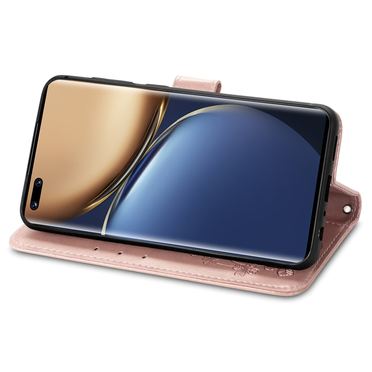 For Honor Magic3 Pro Four-leaf Clasp Embossed Buckle Leather Phone Case