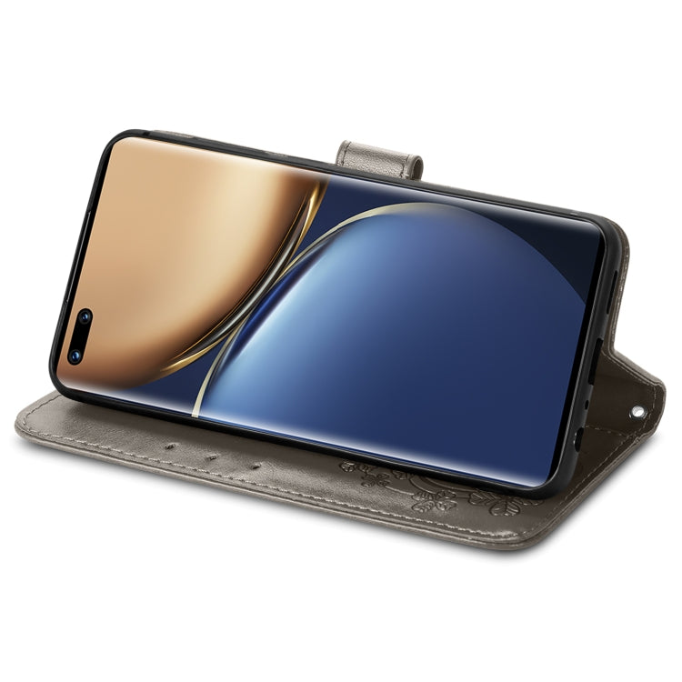 For Honor Magic3 Pro Four-leaf Clasp Embossed Buckle Leather Phone Case