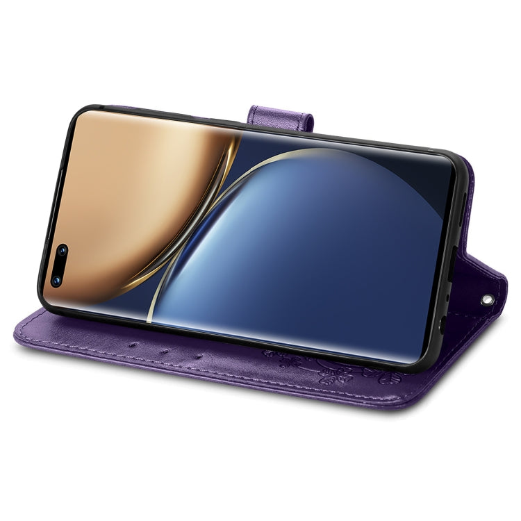 For Honor Magic3 Pro Four-leaf Clasp Embossed Buckle Leather Phone Case