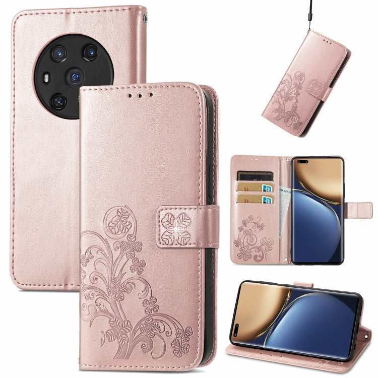 For Honor Magic3 Four-leaf Clasp Embossed Buckle Leather Phone Case