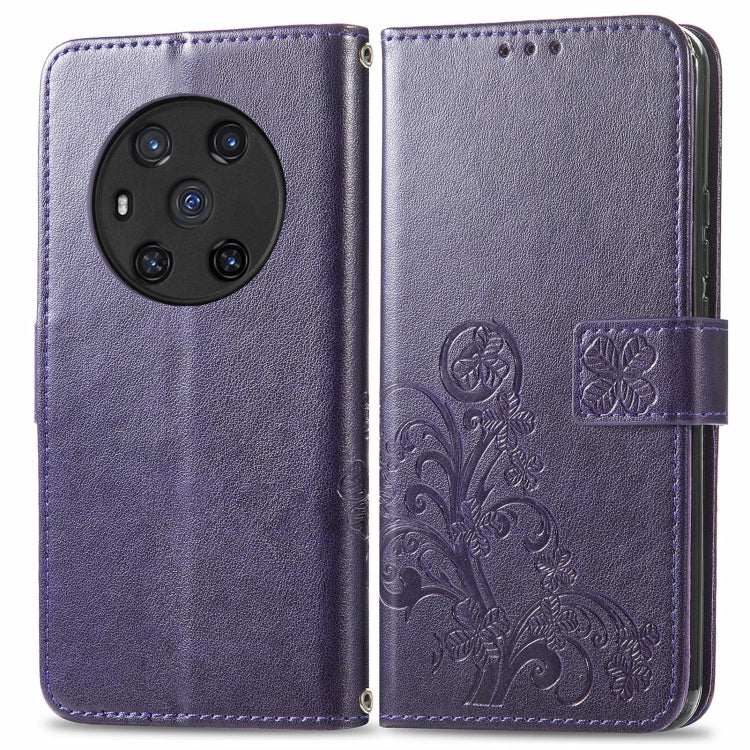 For Honor Magic3 Four-leaf Clasp Embossed Buckle Leather Phone Case