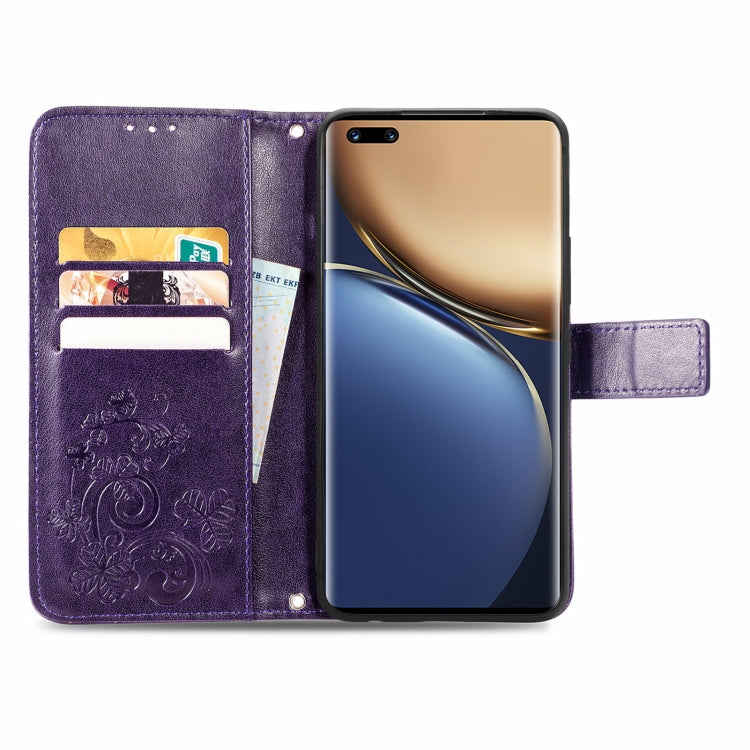 For Honor Magic3 Four-leaf Clasp Embossed Buckle Leather Phone Case