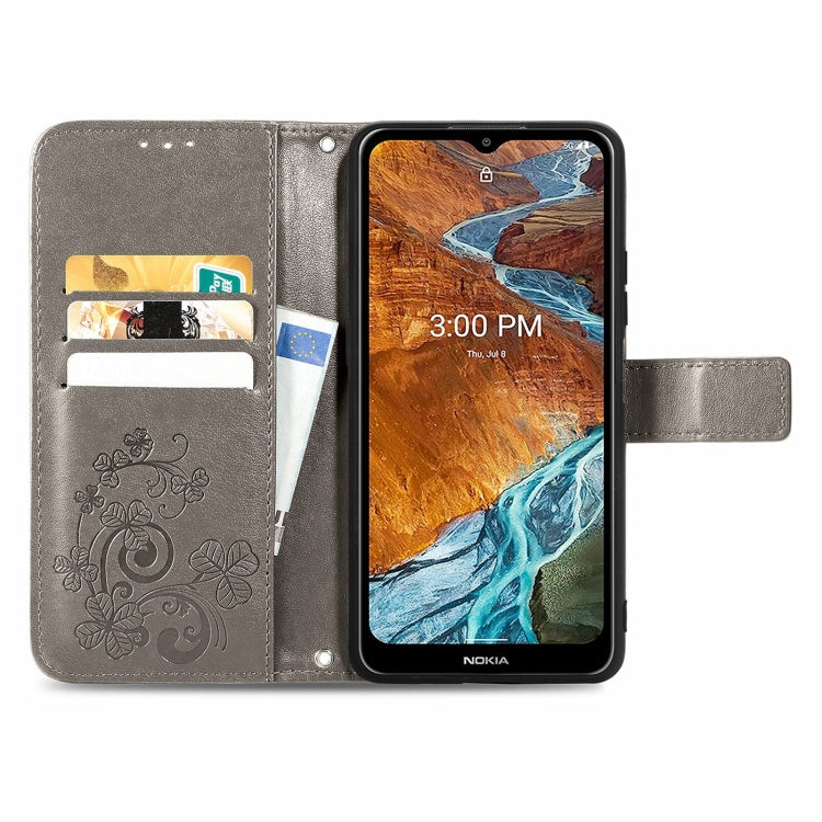 For Nokia G300 Four-leaf Clasp Embossed Buckle Leather Phone Case