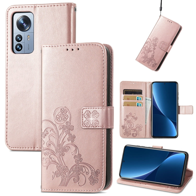 For Xiaomi 12 Pro Four-leaf Clasp Embossed Buckle Leather Phone Case