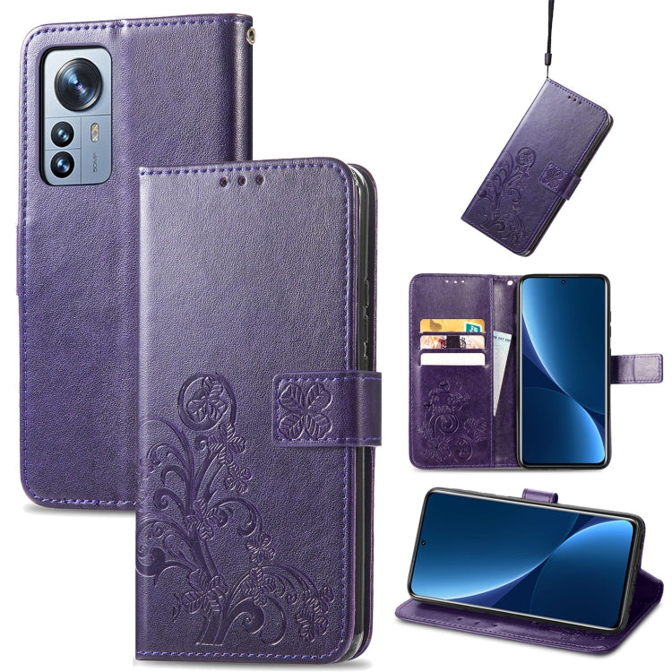 For Xiaomi 12 Pro Four-leaf Clasp Embossed Buckle Leather Phone Case