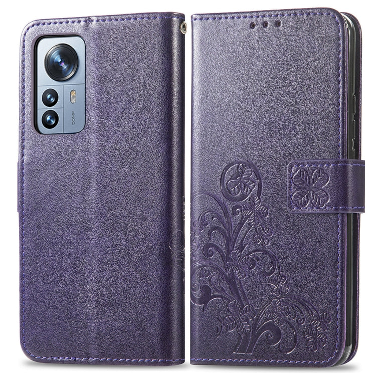 For Xiaomi 12 Pro Four-leaf Clasp Embossed Buckle Leather Phone Case