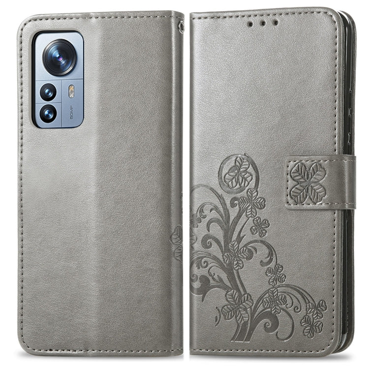 For Xiaomi 12 Pro Four-leaf Clasp Embossed Buckle Leather Phone Case