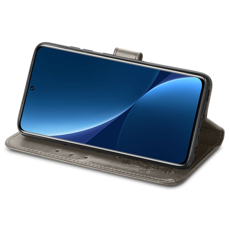 For Xiaomi 12 Pro Four-leaf Clasp Embossed Buckle Leather Phone Case