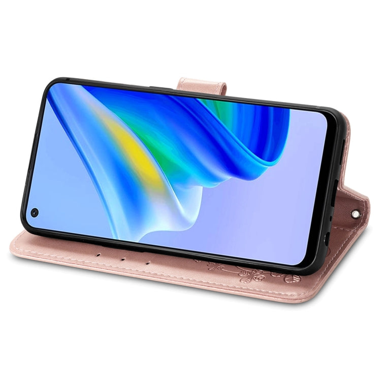 For OPPO A95 4G Four-leaf Clasp Embossed Buckle Leather Phone Case