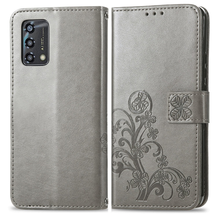 For OPPO A95 4G Four-leaf Clasp Embossed Buckle Leather Phone Case