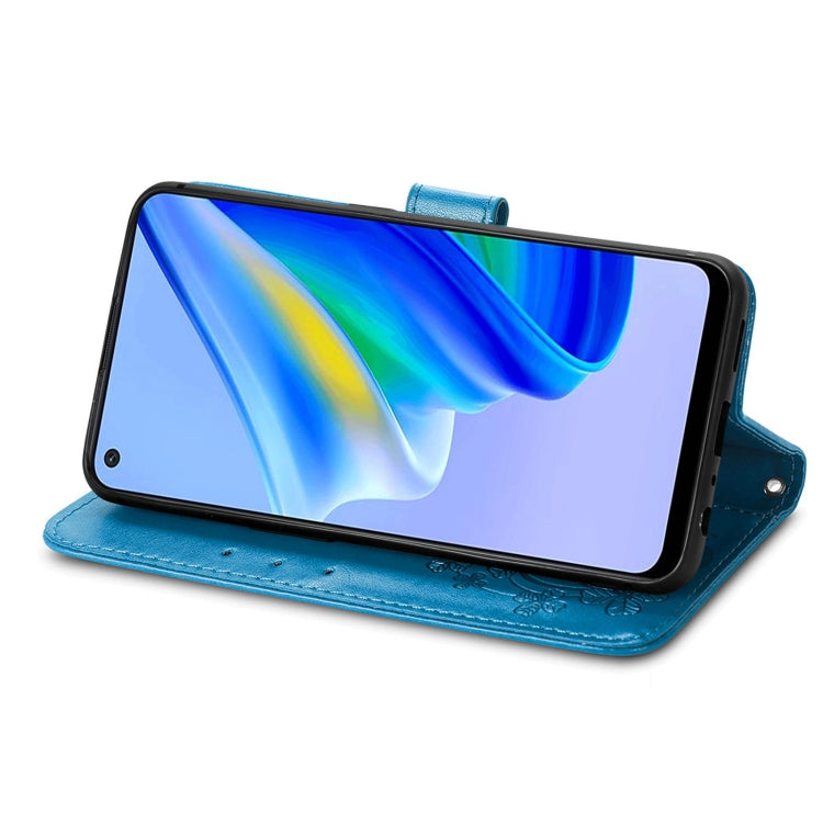 For OPPO A95 4G Four-leaf Clasp Embossed Buckle Leather Phone Case