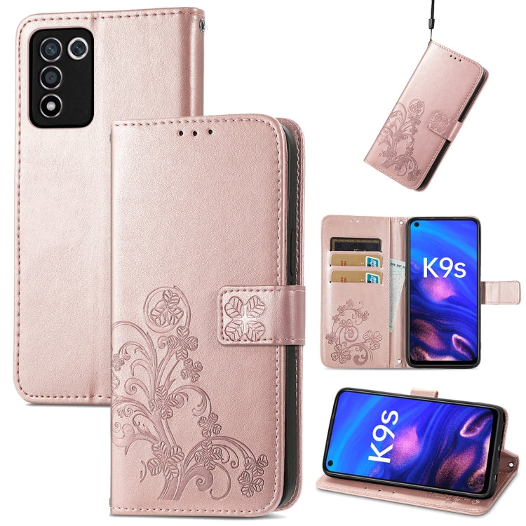 For OPPO K9s Four-leaf Clasp Embossed Buckle Leather Phone Case