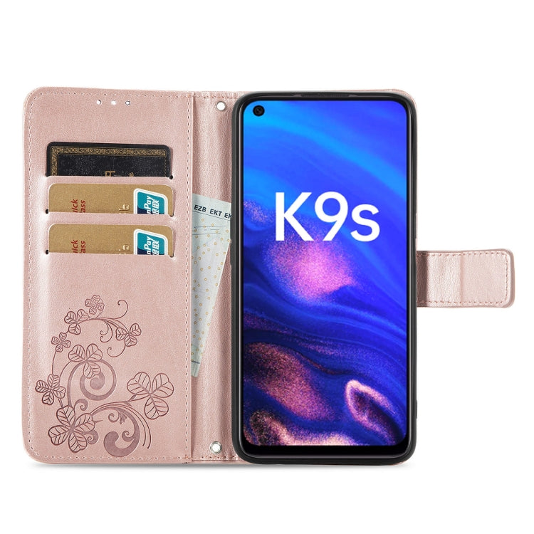 For OPPO K9s Four-leaf Clasp Embossed Buckle Leather Phone Case