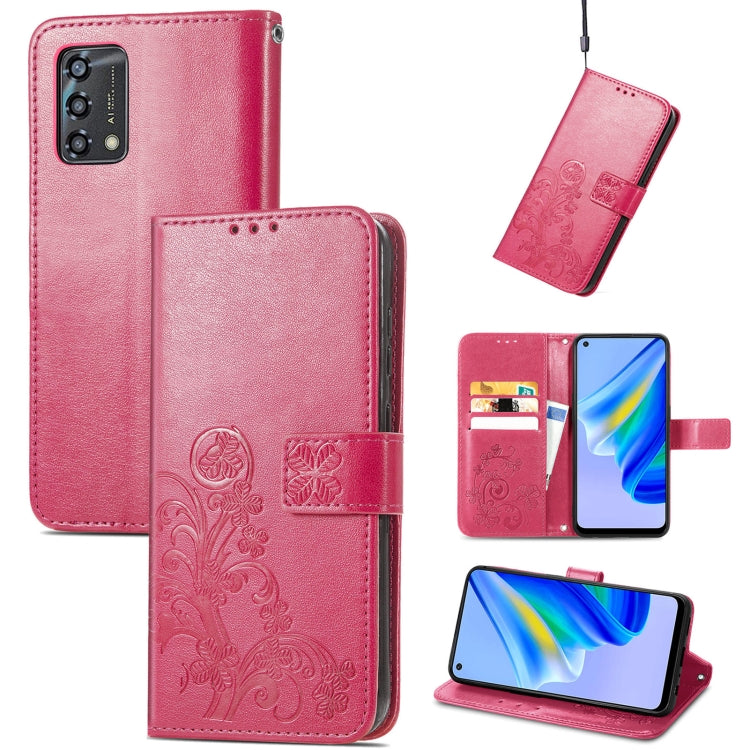 For OPPO A95 5G Four-leaf Clasp Embossed Buckle Leather Phone Case