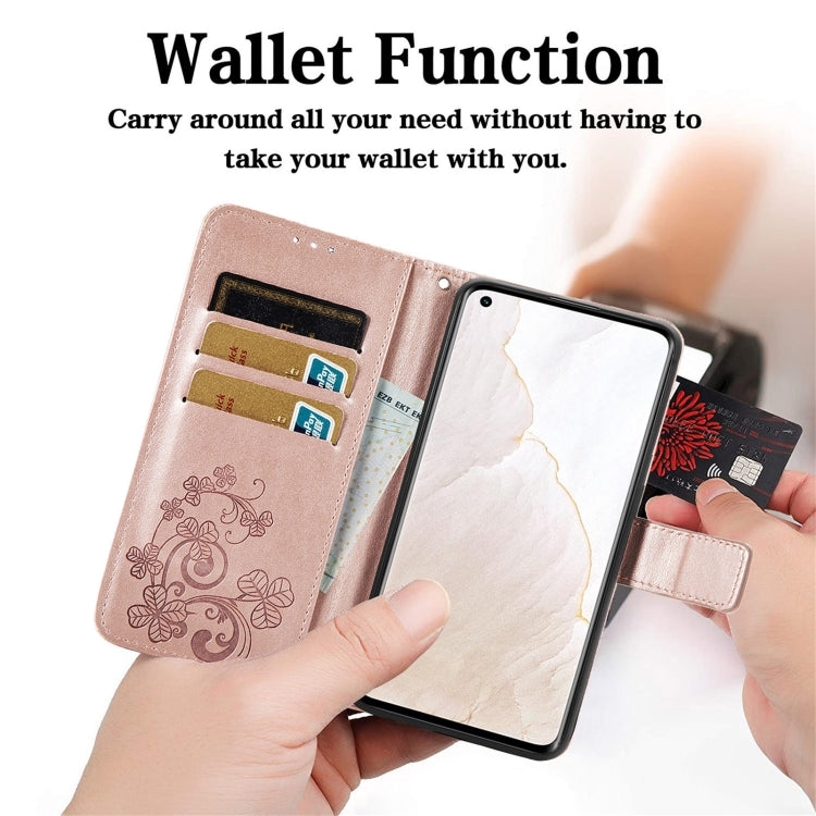 For OPPO A95 5G Four-leaf Clasp Embossed Buckle Leather Phone Case