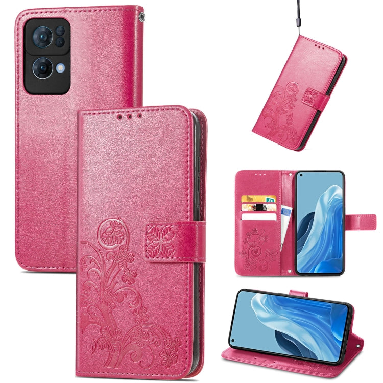 For OPPO Reno7 Pro 5G Four-leaf Clasp Embossed Buckle Leather Phone Case