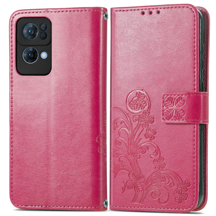 For OPPO Reno7 Pro 5G Four-leaf Clasp Embossed Buckle Leather Phone Case