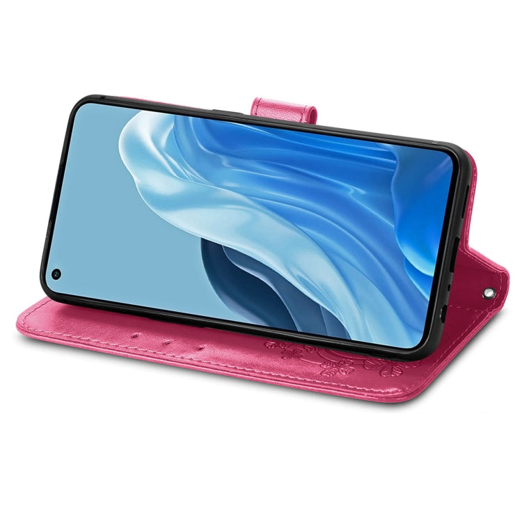 For OPPO Reno7 Pro 5G Four-leaf Clasp Embossed Buckle Leather Phone Case