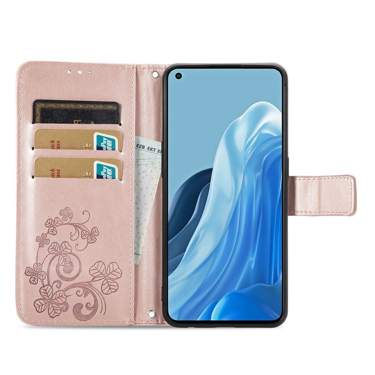 For OPPO Reno7 Pro 5G Four-leaf Clasp Embossed Buckle Leather Phone Case