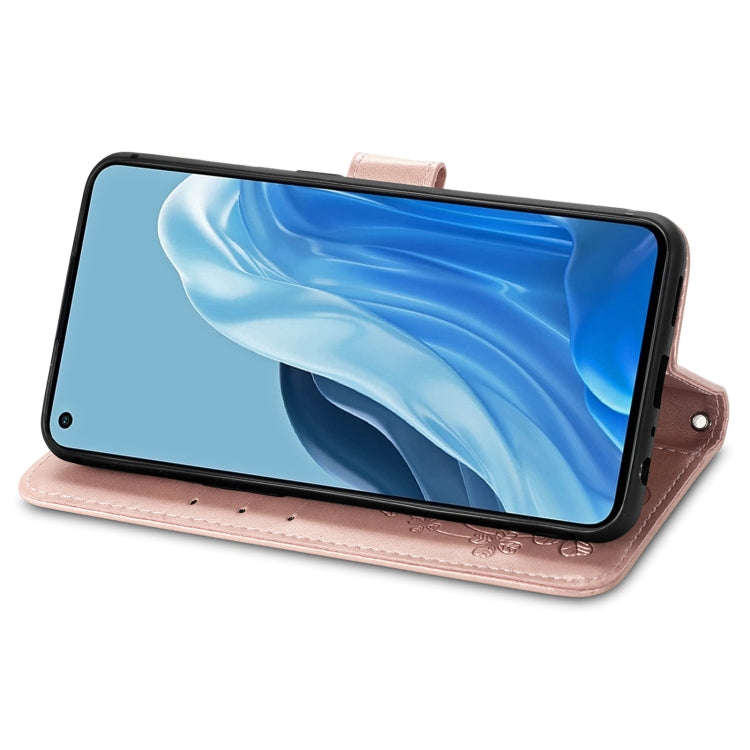 For OPPO Reno7 Pro 5G Four-leaf Clasp Embossed Buckle Leather Phone Case