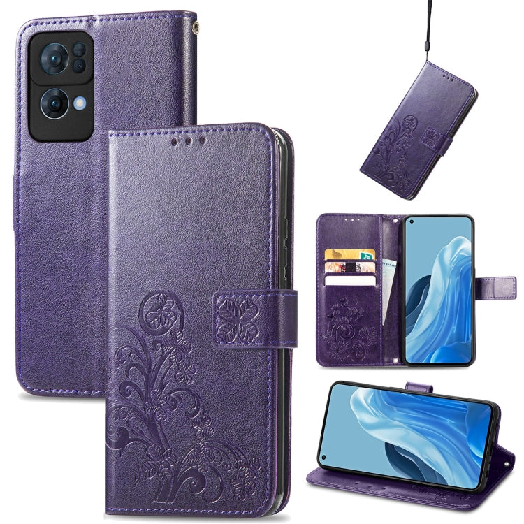 For OPPO Reno7 Pro 5G Four-leaf Clasp Embossed Buckle Leather Phone Case