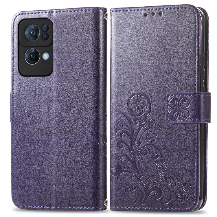 For OPPO Reno7 Pro 5G Four-leaf Clasp Embossed Buckle Leather Phone Case