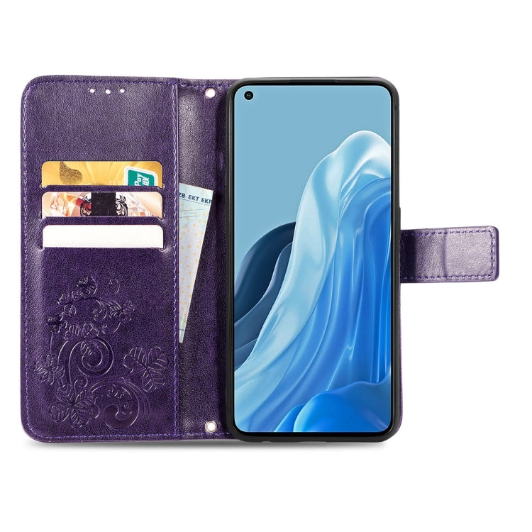 For OPPO Reno7 Pro 5G Four-leaf Clasp Embossed Buckle Leather Phone Case