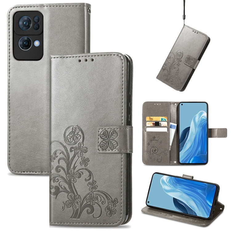 For OPPO Reno7 Pro 5G Four-leaf Clasp Embossed Buckle Leather Phone Case