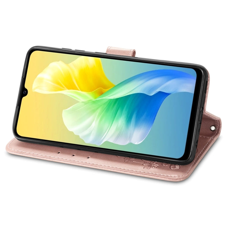 For vivo S10e Four-leaf Clasp Embossed Buckle Leather Phone Case