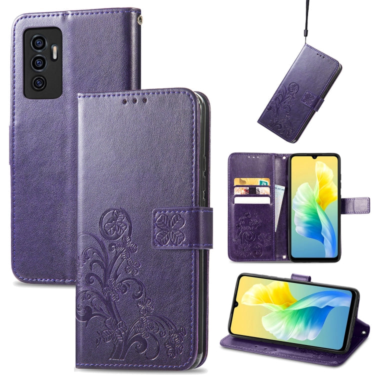 For vivo S10e Four-leaf Clasp Embossed Buckle Leather Phone Case