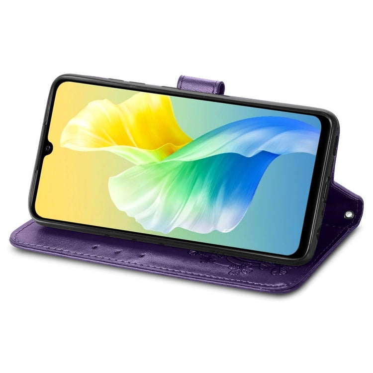 For vivo S10e Four-leaf Clasp Embossed Buckle Leather Phone Case