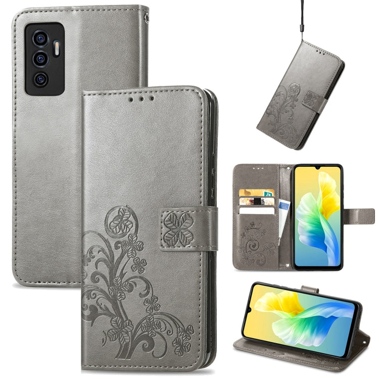 For vivo S10e Four-leaf Clasp Embossed Buckle Leather Phone Case