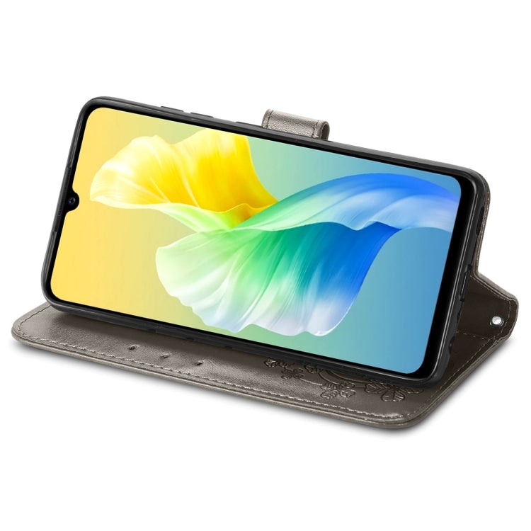 For vivo S10e Four-leaf Clasp Embossed Buckle Leather Phone Case